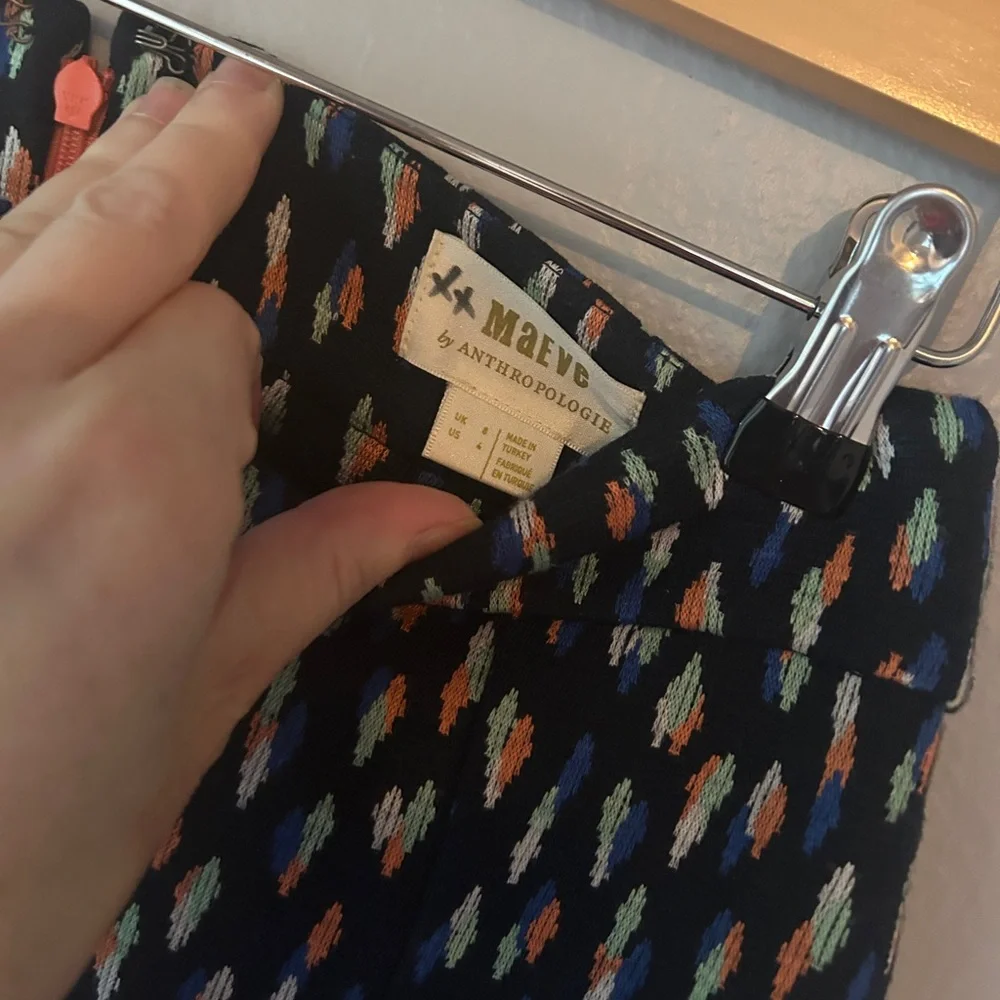 Anthropologie Debra Blue Patterned Pencil Faux Wrap Skirt - Picture 4 of 7